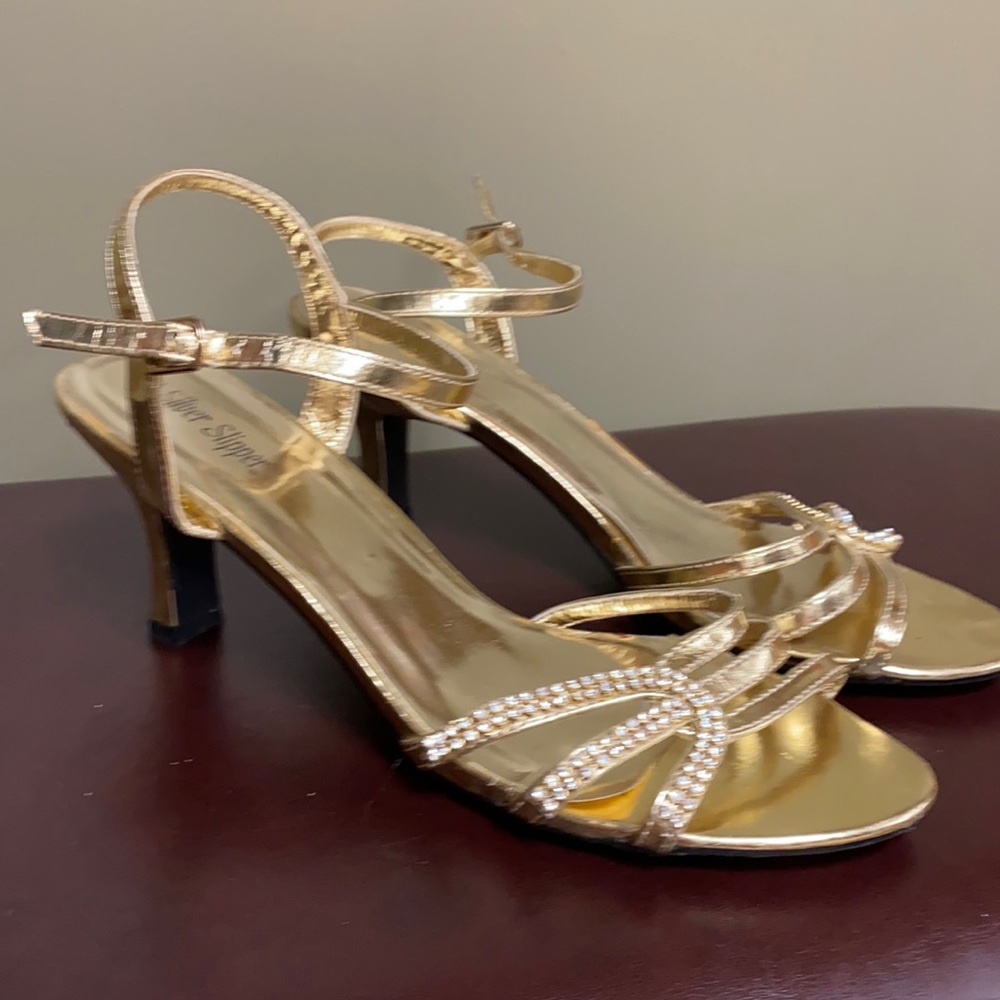 Gold silver low heel sparkle shoes